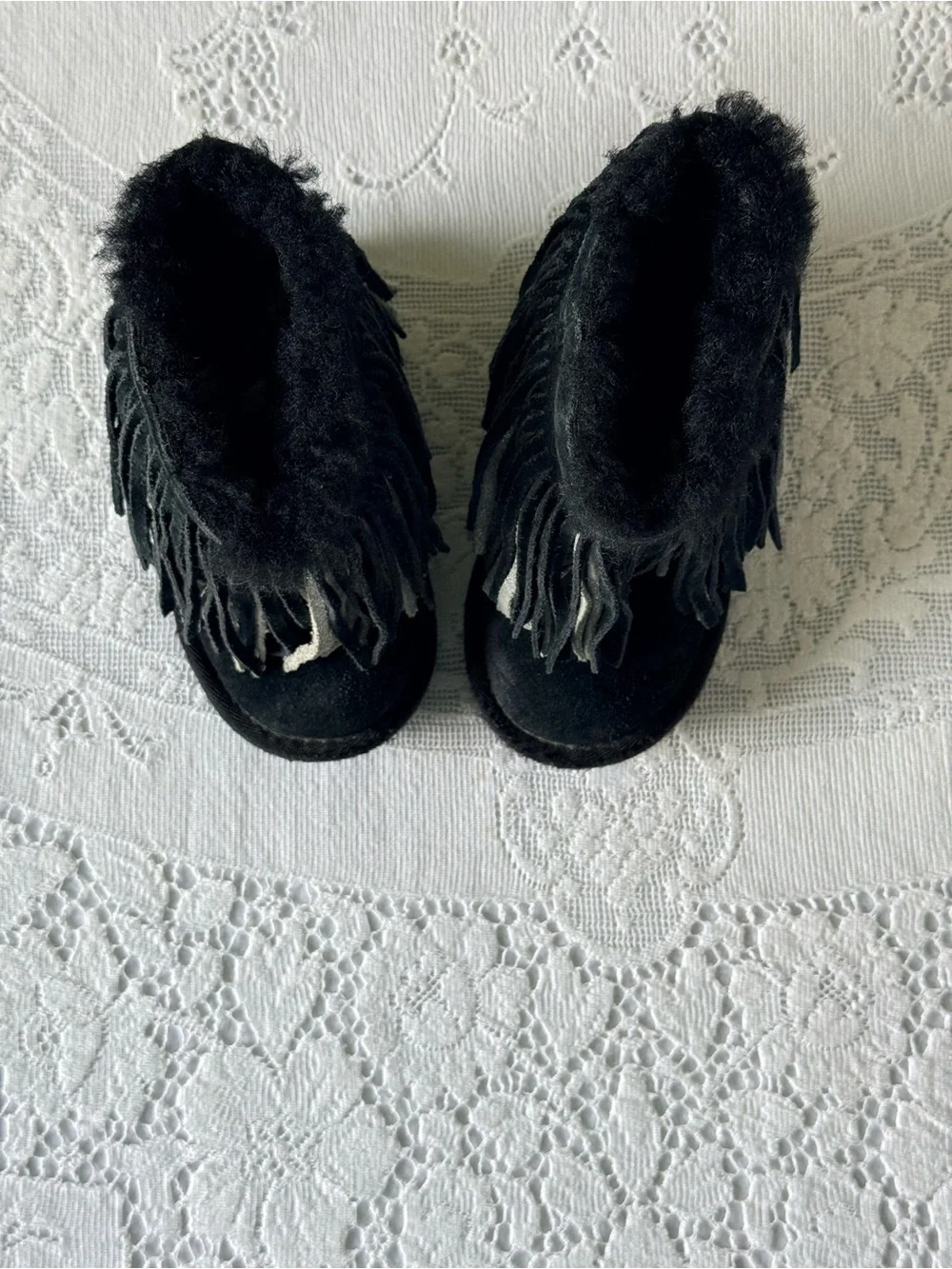 UGG Black Suede Fringe Ankle Boots infant toddler size‎ 8